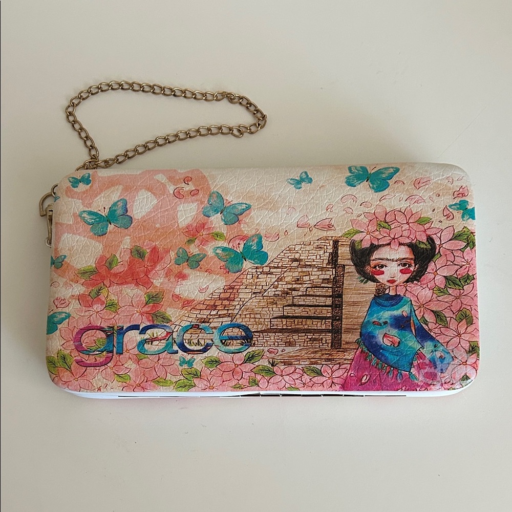 Grace Pink and Blue Artistic Clutch